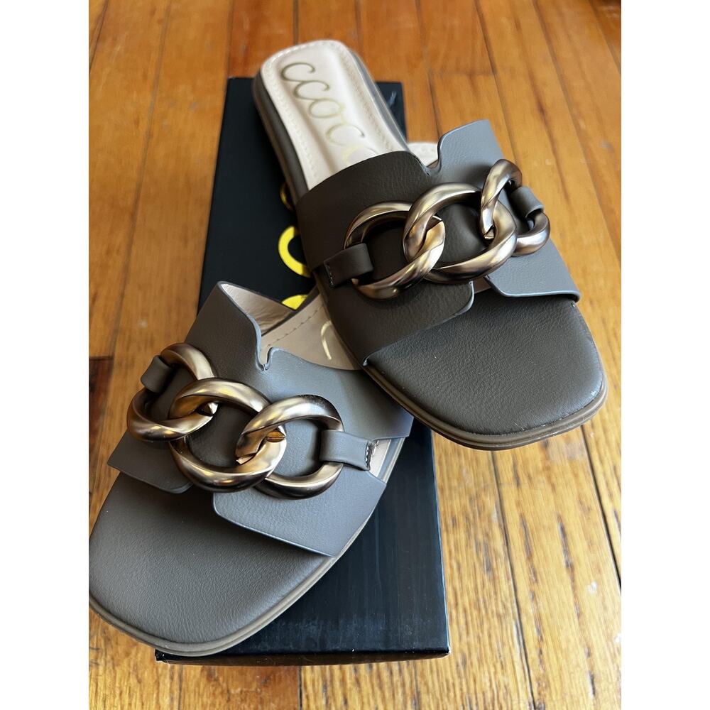 Ccocci Shoes Sandals Slides Womens Size 6 Brown Mocha Baylor Chain Flat Slip On